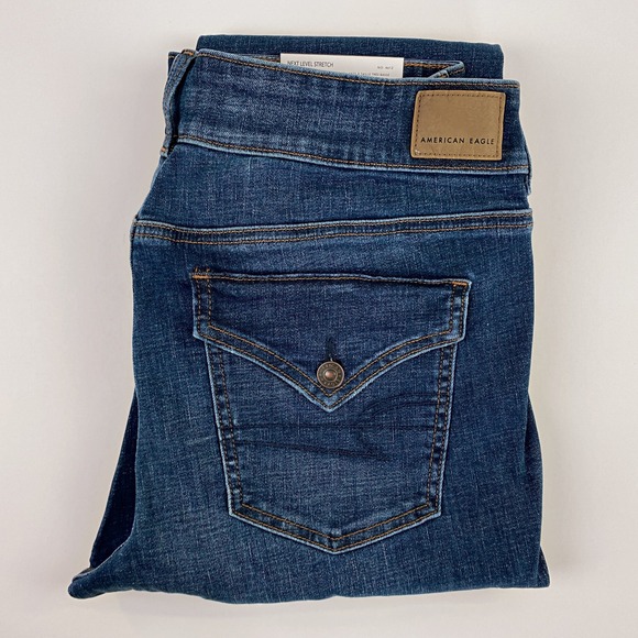 Y2K 00s 90s Low Rise Jeggings Dark Blue Skinny Jeans 16 Flap Pockets Flattering - Picture 7 of 12